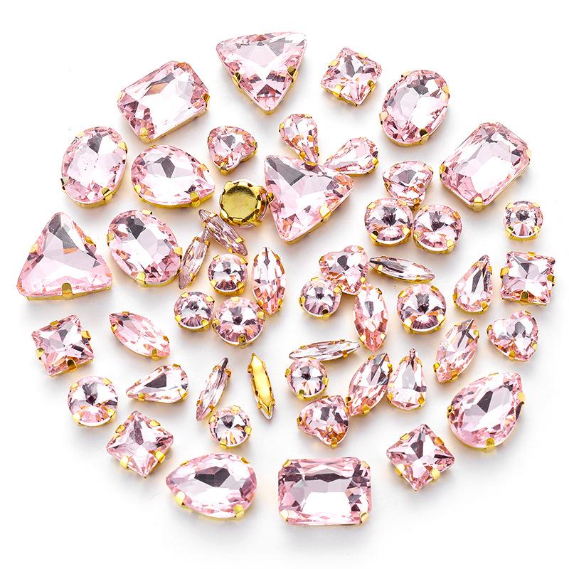 50pcs Color Mixed Shape Sew on Glass Rhinestone Gold Claw Crystal Buckle Diy Wedding Decoration Clothes Shoe Dress