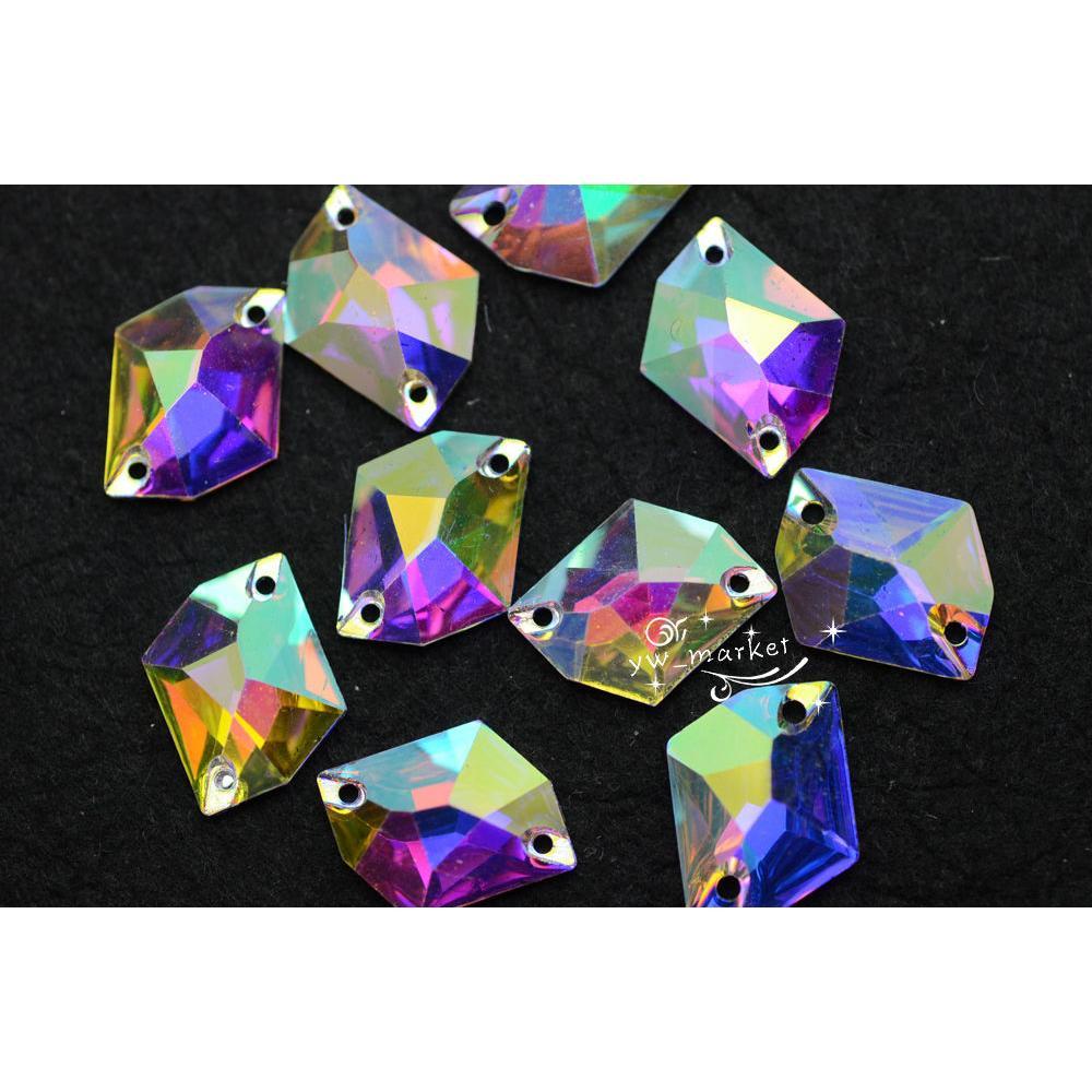 Acrylic rhinesrone strass beads Irregular shape clear  AB Faceted Sew On Flat Back Jewels