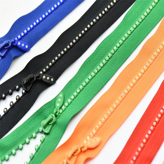 1pcs 60cm A grade AB Rhinestone zipper black white green color for clothes sew on open end