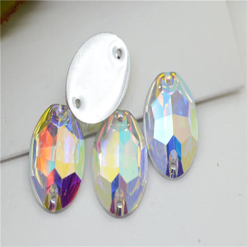 Crystal resin rhinestones AB Oval Applique Flatback Costume craft dress Sew On