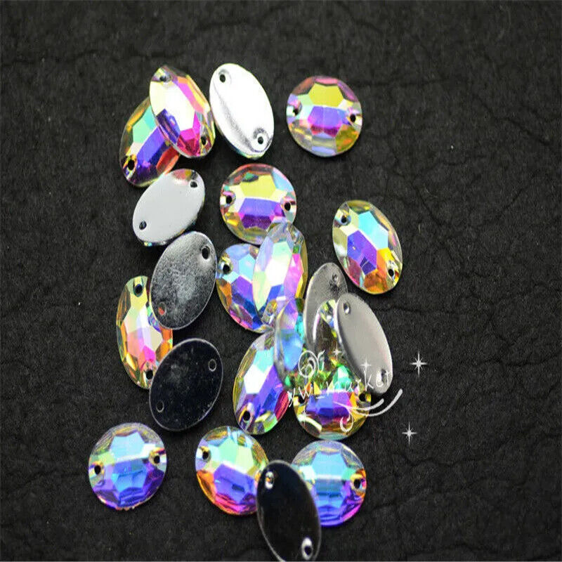 Crystal resin rhinestones AB Oval Applique Flatback Costume craft dress Sew On