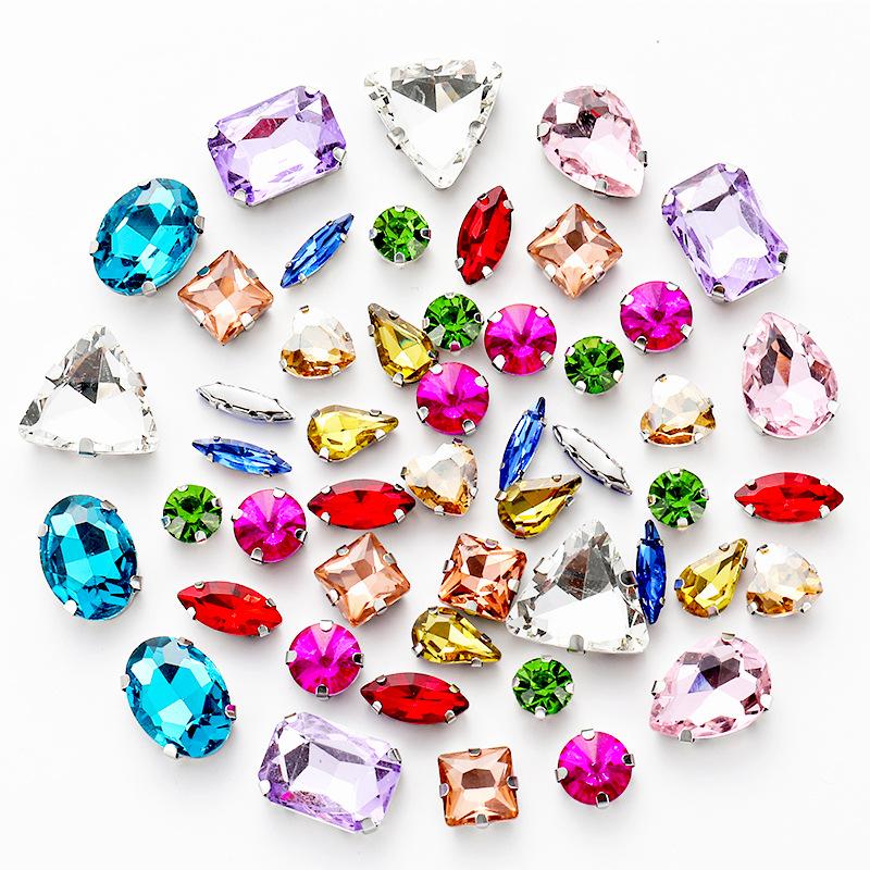 white k claw 50pcs Color Mixed Shape Sew on Glass Rhinestone  Crystal Buckle Diy Wedding Decoration Clothes Shoe Dress