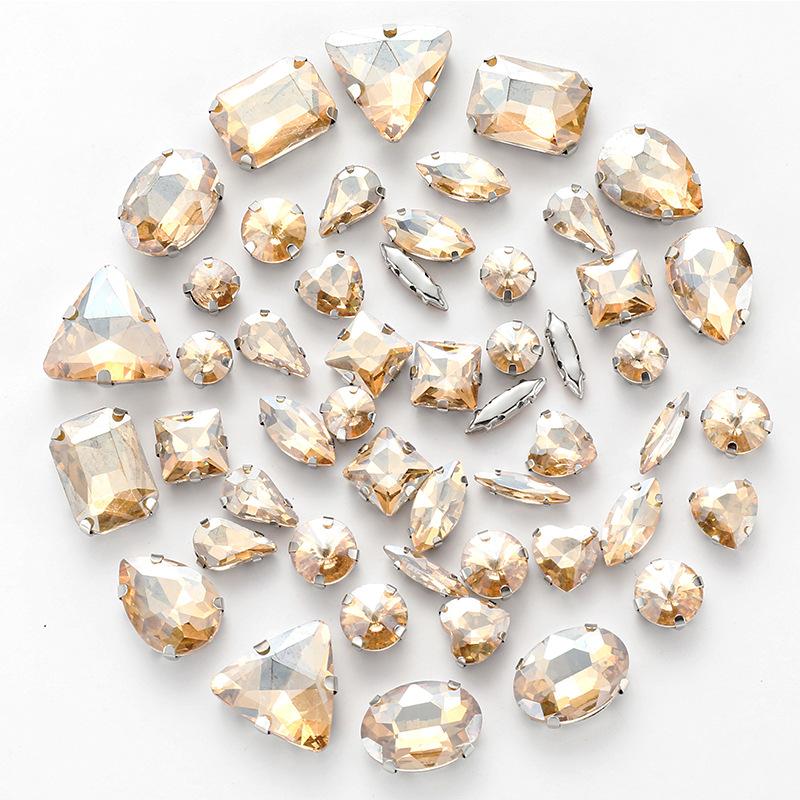 white k claw 50pcs Color Mixed Shape Sew on Glass Rhinestone  Crystal Buckle Diy Wedding Decoration Clothes Shoe Dress