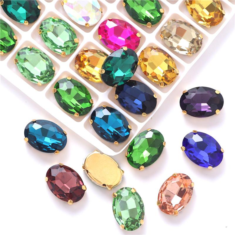 Oval shape Glass Sew on Rhinestones with Gold Claw Handcrafts strass sew on stone  clothing accessories shoes bag diy