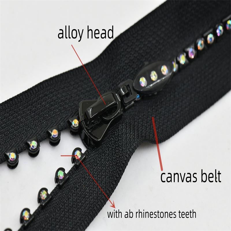 1pcs 60cm A grade AB Rhinestone zipper black white green color for clothes sew on open end