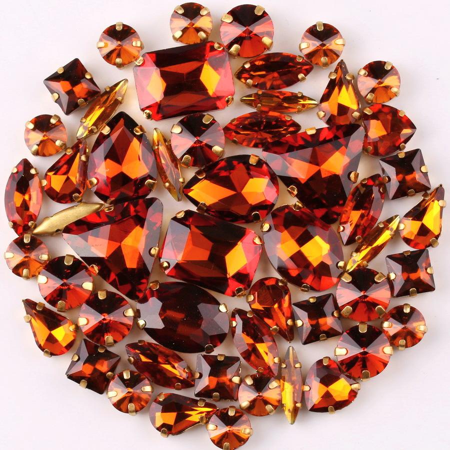 50pcs Color Mixed Shape Sew on Glass Rhinestone Gold Claw Crystal Buckle Diy Wedding Decoration Clothes Shoe Dress