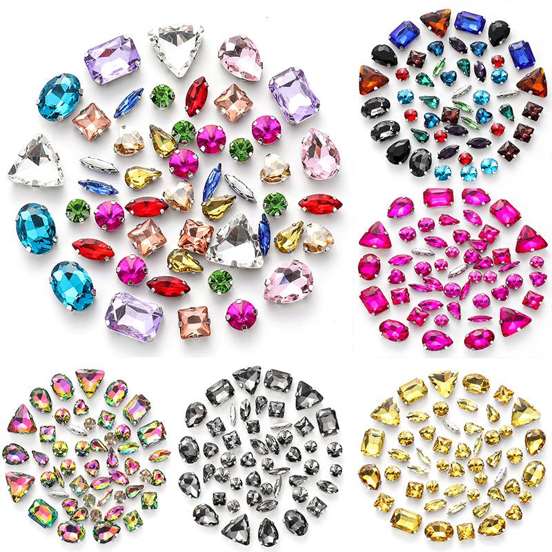 white k claw 50pcs Color Mixed Shape Sew on Glass Rhinestone  Crystal Buckle Diy Wedding Decoration Clothes Shoe Dress