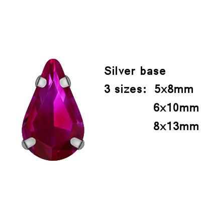 Colorful Teardrop Glass Crystal Sew on Rhinestones with Silver Claw Sew On Gemstones for Clothing Accessories