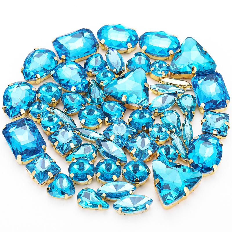 50pcs Color Mixed Shape Sew on Glass Rhinestone Gold Claw Crystal Buckle Diy Wedding Decoration Clothes Shoe Dress