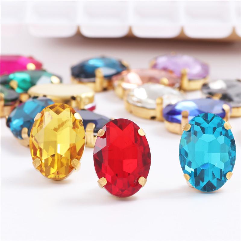 Oval shape Glass Sew on Rhinestones with Gold Claw Handcrafts strass sew on stone  clothing accessories shoes bag diy