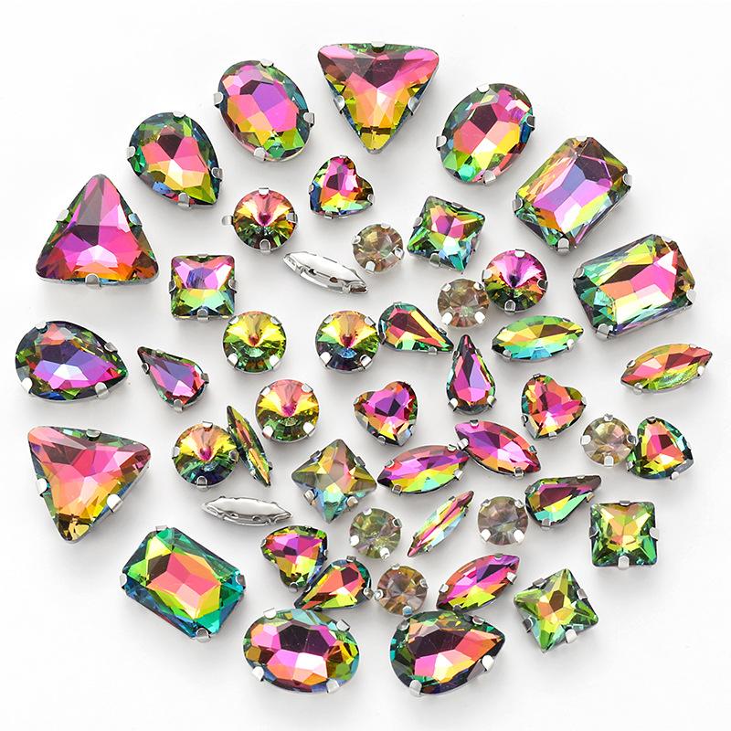 white k claw 50pcs Color Mixed Shape Sew on Glass Rhinestone  Crystal Buckle Diy Wedding Decoration Clothes Shoe Dress