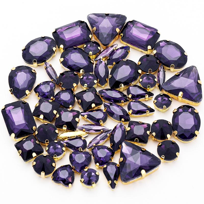 50pcs Color Mixed Shape Sew on Glass Rhinestone Gold Claw Crystal Buckle Diy Wedding Decoration Clothes Shoe Dress