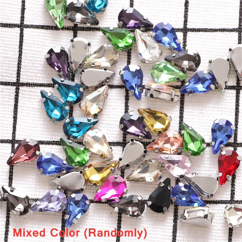 Colorful Teardrop Glass Crystal Sew on Rhinestones with Silver Claw Sew On Gemstones for Clothing Accessories