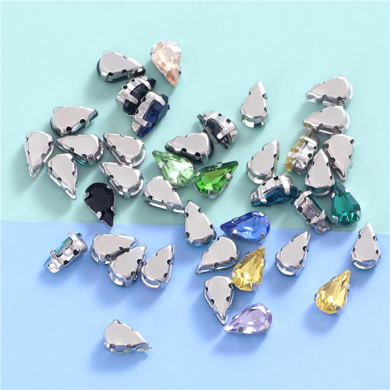 Colorful Teardrop Glass Crystal Sew on Rhinestones with Silver Claw Sew On Gemstones for Clothing Accessories