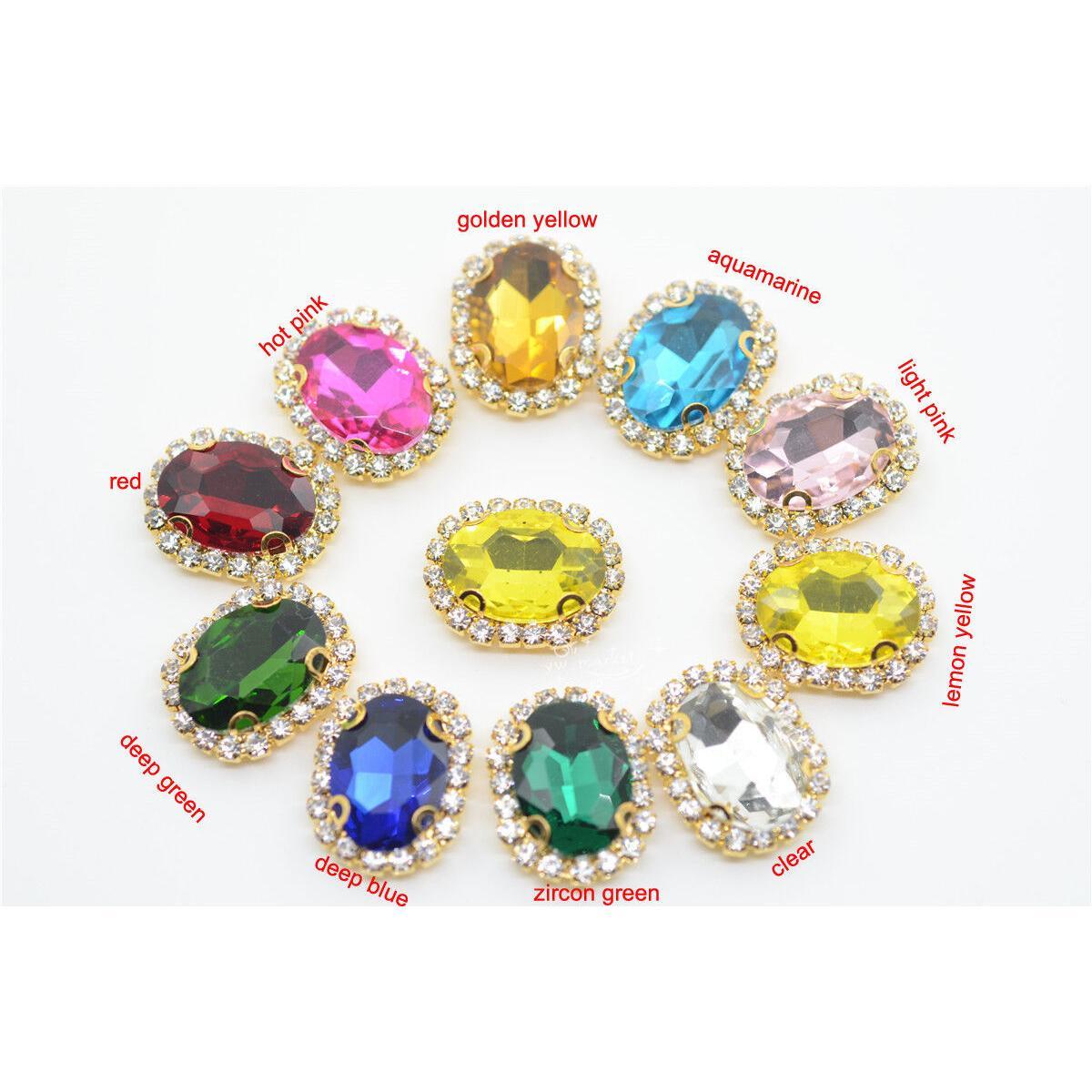 12pcs crystal glass rhinestone sew on button trim 13x18mm oval golden color your