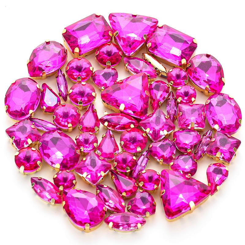 50pcs Color Mixed Shape Sew on Glass Rhinestone Gold Claw Crystal Buckle Diy Wedding Decoration Clothes Shoe Dress