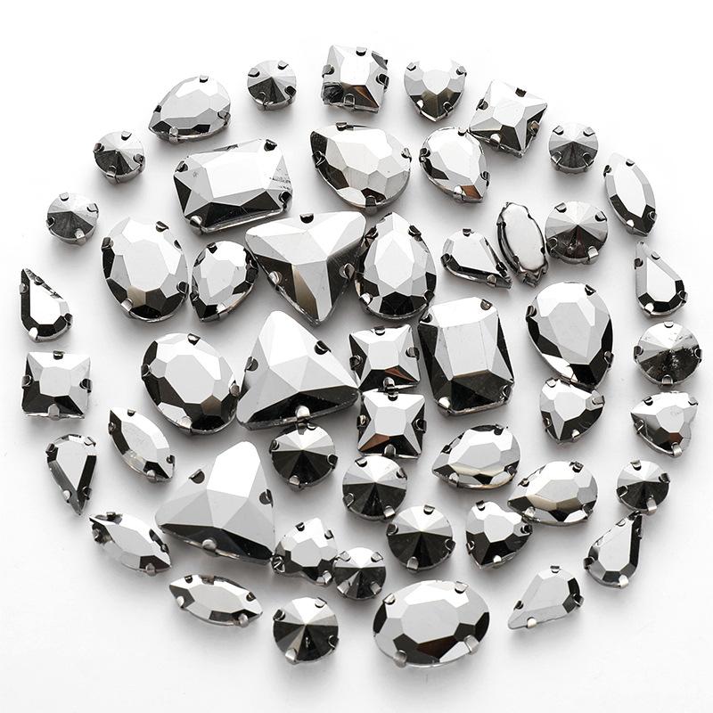 white k claw 50pcs Color Mixed Shape Sew on Glass Rhinestone  Crystal Buckle Diy Wedding Decoration Clothes Shoe Dress