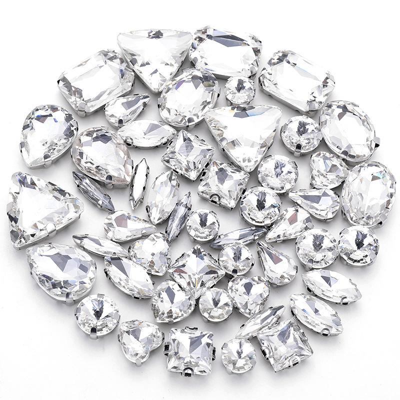 white k claw 50pcs Color Mixed Shape Sew on Glass Rhinestone  Crystal Buckle Diy Wedding Decoration Clothes Shoe Dress