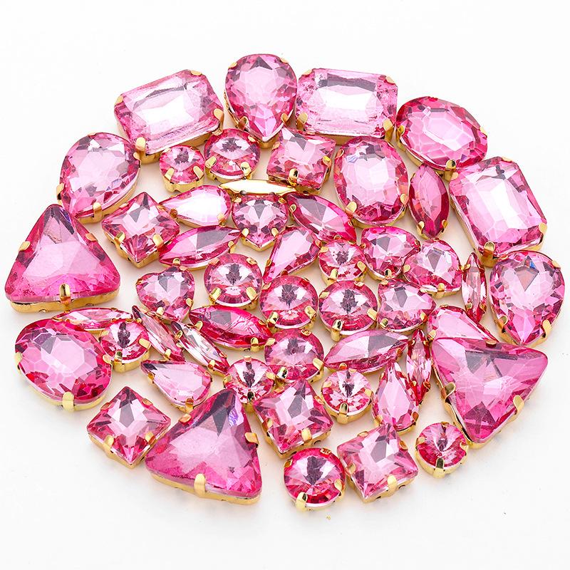 50pcs Color Mixed Shape Sew on Glass Rhinestone Gold Claw Crystal Buckle Diy Wedding Decoration Clothes Shoe Dress