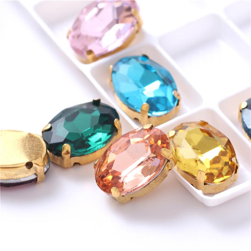 Oval shape Glass Sew on Rhinestones with Gold Claw Handcrafts strass sew on stone  clothing accessories shoes bag diy