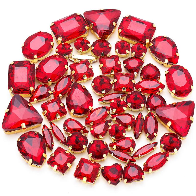 50pcs Color Mixed Shape Sew on Glass Rhinestone Gold Claw Crystal Buckle Diy Wedding Decoration Clothes Shoe Dress