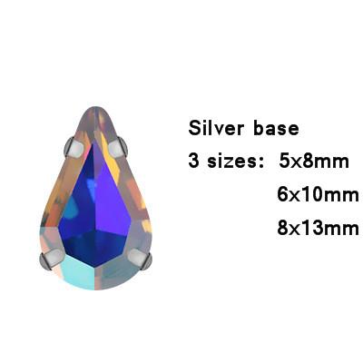 Colorful Teardrop Glass Crystal Sew on Rhinestones with Silver Claw Sew On Gemstones for Clothing Accessories