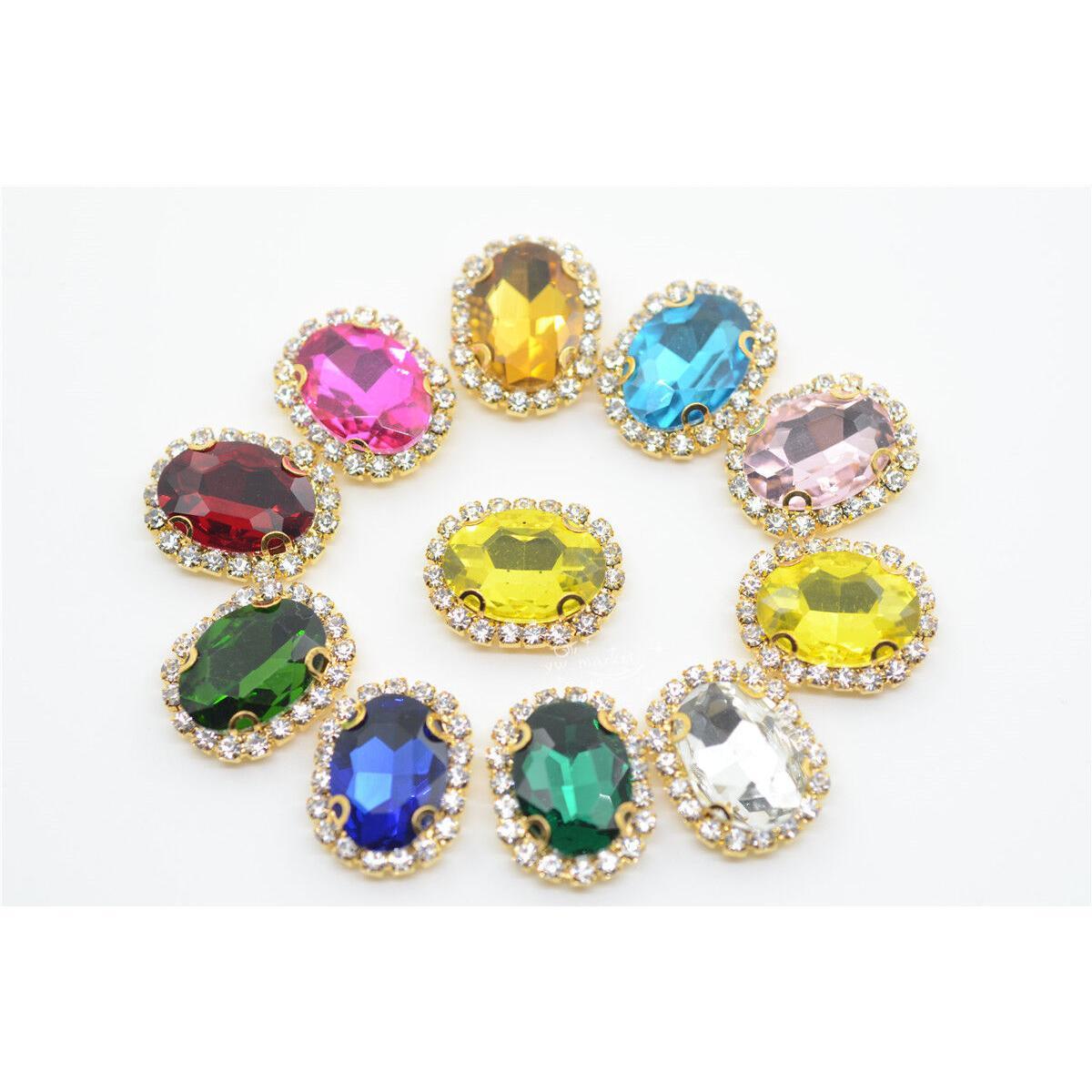 12pcs crystal glass rhinestone sew on button trim 13x18mm oval golden color your