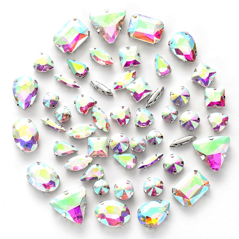 white k claw 50pcs Color Mixed Shape Sew on Glass Rhinestone  Crystal Buckle Diy Wedding Decoration Clothes Shoe Dress