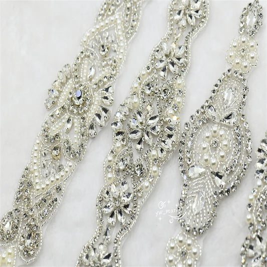 crystal rhinestones beaded applique Iron On bridal dress Garment Accessories x 1 pcs