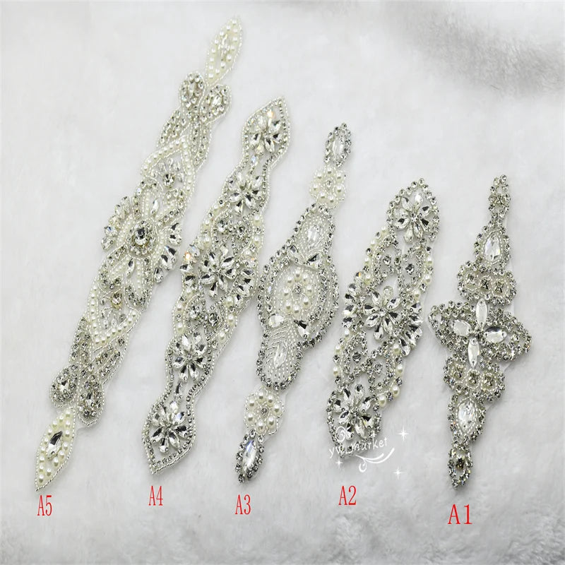 crystal rhinestones beaded applique Iron On bridal dress Garment Accessories x 1 pcs