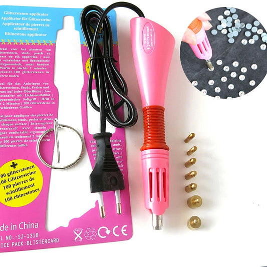 Fast Heated! Hot Fix Rhinestones Applicator Pink Hot Fix Applicator Iron-on Wand EU/US Plug Heat-fix Tool Wand Gun Garment B2852