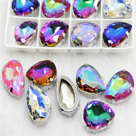 Teardrop glass rhinestones beads with claw setting sew on стразы Diamond DIY Clothing Accessories Jewelry Making silver base