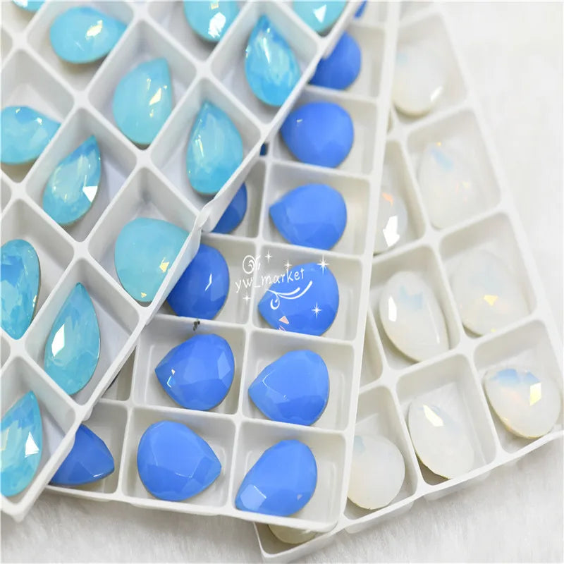 Opal stones Glass Rhinestones Pointback Droplet for Craft Glue on Garment Crafts Jewelry 13x18mm