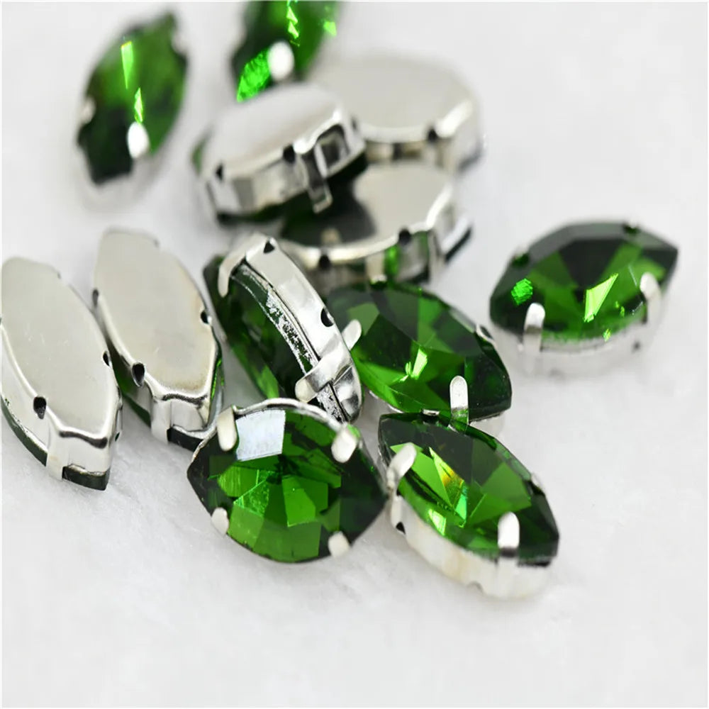 Navette Christmas style glass beads with claw setting clothing sew on jewels making shoes bags Home Decoration