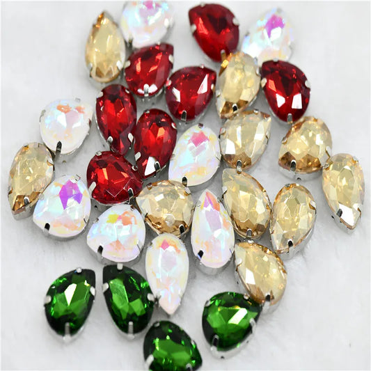 Christmas style  Needlework beads silver claw setting teardrop shape all size clothes decoration Accessories for sewing 4 color