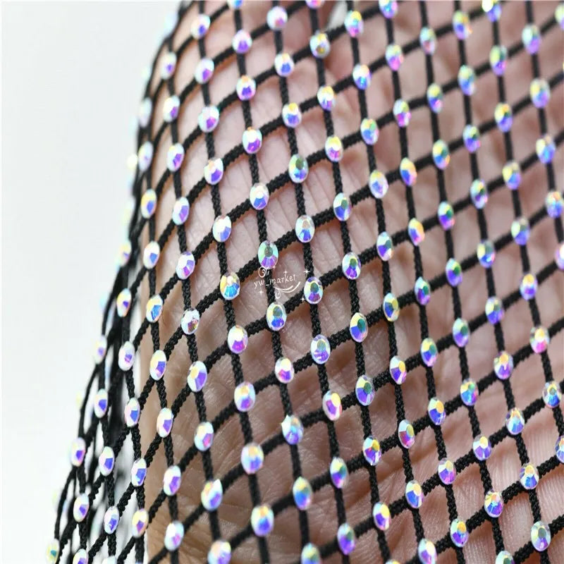 Cosplay  Costumes Applique Decoration strenthy Crystal ab Rhinestones black  Mesh Fabric Sewing Strass Trim Ribbon 30 x 90cm