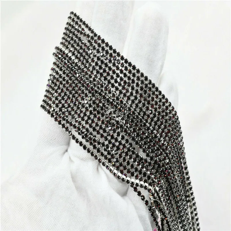 chains  for needlework Crystal Rhinestone Chain  Silver gold Trim Costume Bridal Sewing 10 yards ss6 ss8 ss16  garment crafts