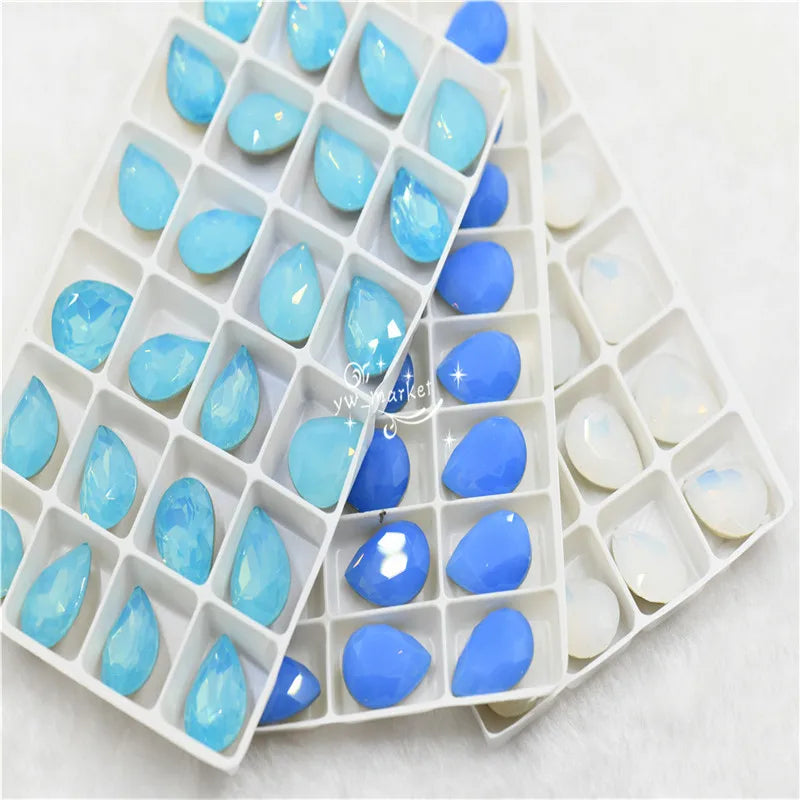 Opal stones Glass Rhinestones Pointback Droplet for Craft Glue on Garment Crafts Jewelry 13x18mm