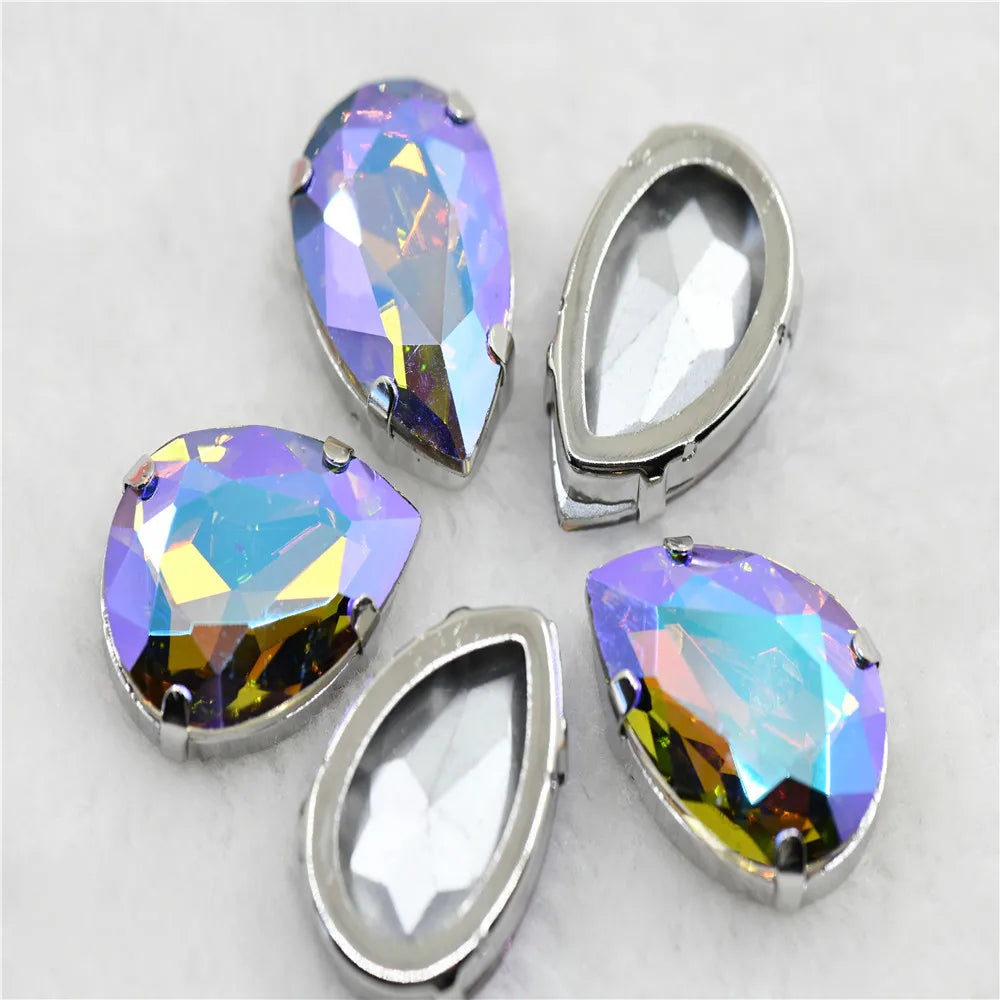 Teardrop glass rhinestones beads with claw setting sew on стразы Diamond DIY Clothing Accessories Jewelry Making silver base