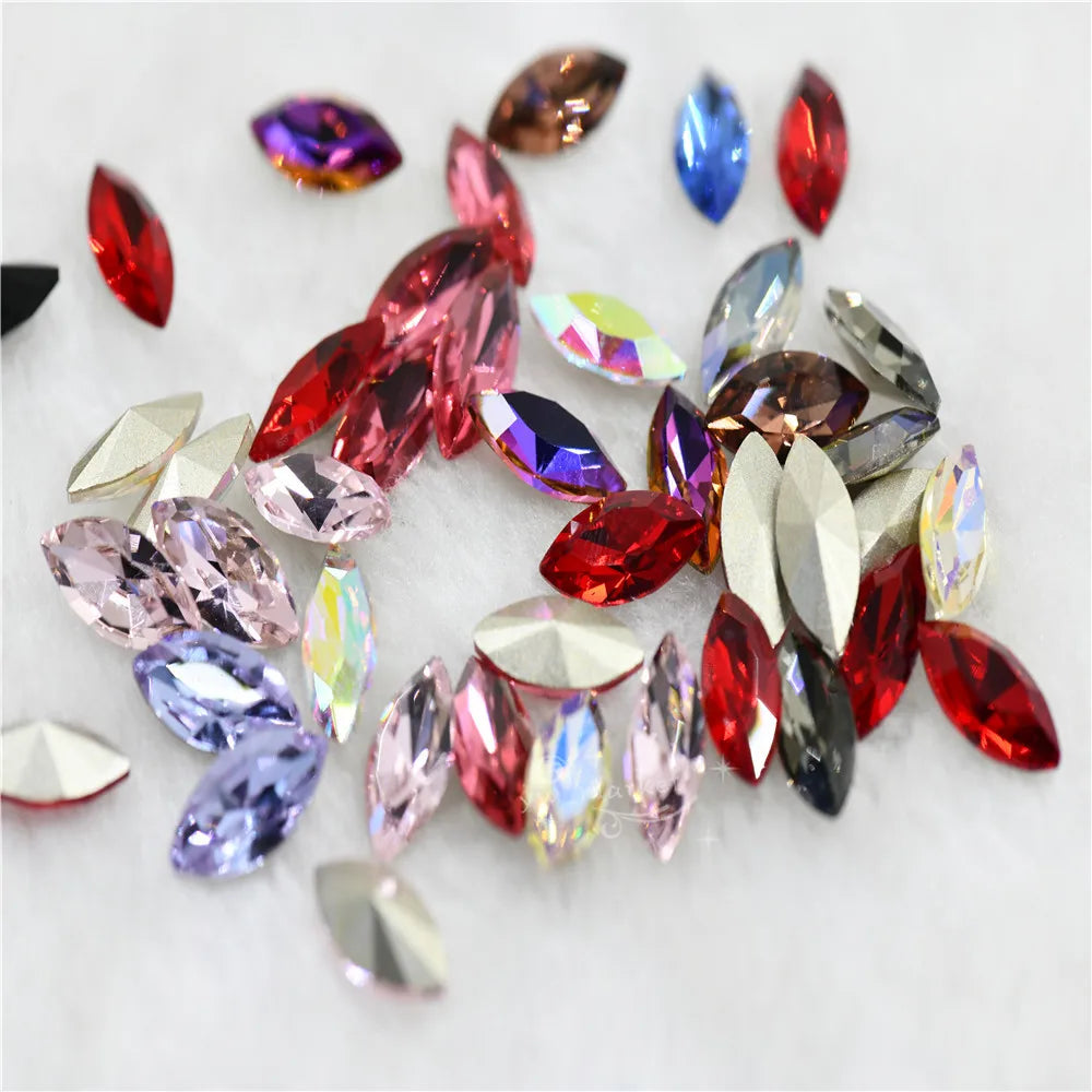 k9 Crafts beads Jewelry Accessories Navette shaped K9 Glass Glue On Rhinestones appliques 7x15mm