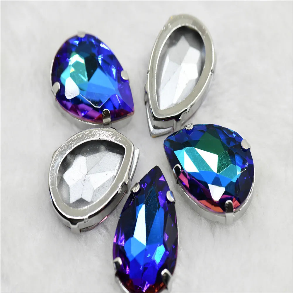 Teardrop glass rhinestones beads with claw setting sew on стразы Diamond DIY Clothing Accessories Jewelry Making silver base