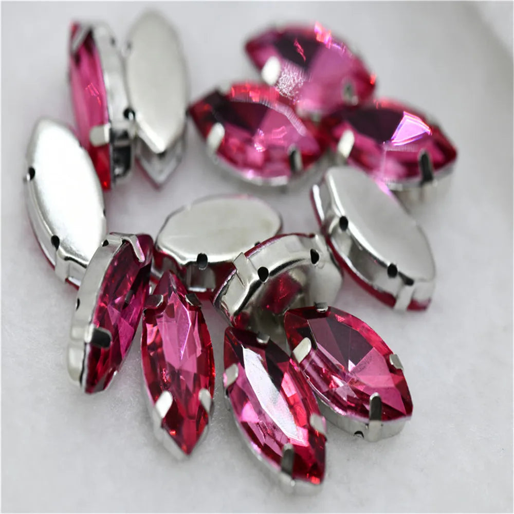 Navette rhinestones with claw silver golde base clothes sew on jewels soldering DIY jewelry Accessories