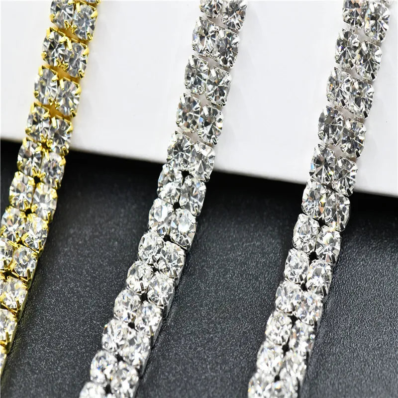 10 yards Glitter 2 rows Rhinestones chain AAA quality  silver gold claw Wholesale  Wedding decoration bride Dress sewing trim