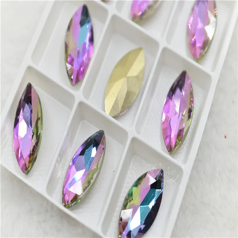 Stones violet Color Diamond Decoration Rivoli Teardrop Navette Glittle  Electroplating Effect   Jewels Making Rhinestones