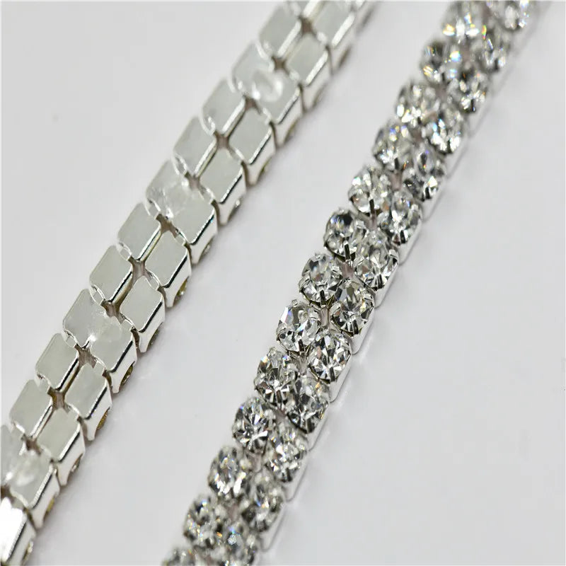 10 yards Glitter 2 rows Rhinestones chain AAA quality  silver gold claw Wholesale  Wedding decoration bride Dress sewing trim