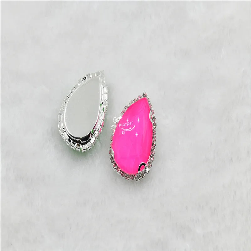 neon Color rhinestone Applique Strass Diamond with claw  Buttons  teardrop shape Jewelry making ClothingSEW ON