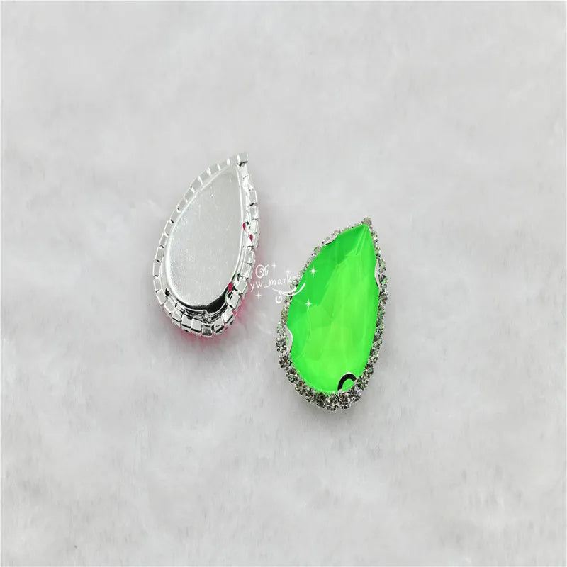 neon Color rhinestone Applique Strass Diamond with claw  Buttons  teardrop shape Jewelry making ClothingSEW ON