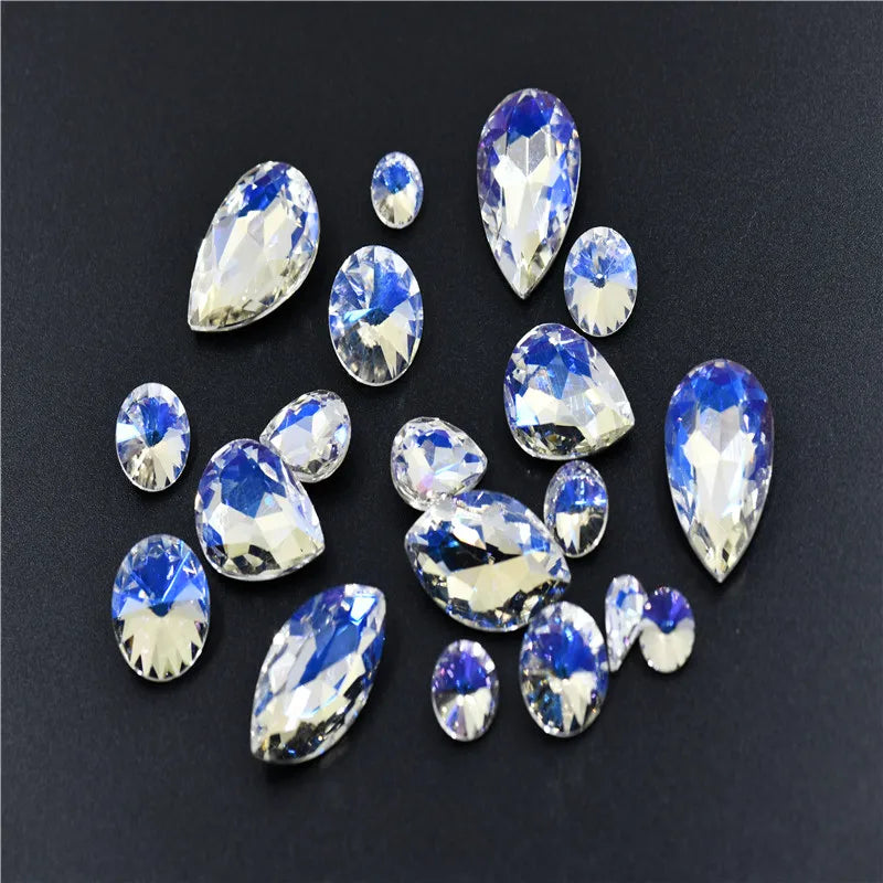 Moonlight color Droplet  Home Decoration Rhinestones Glass  Rivoli Navette  Glue on jewels  Crafts 20x30mm 17x32mm