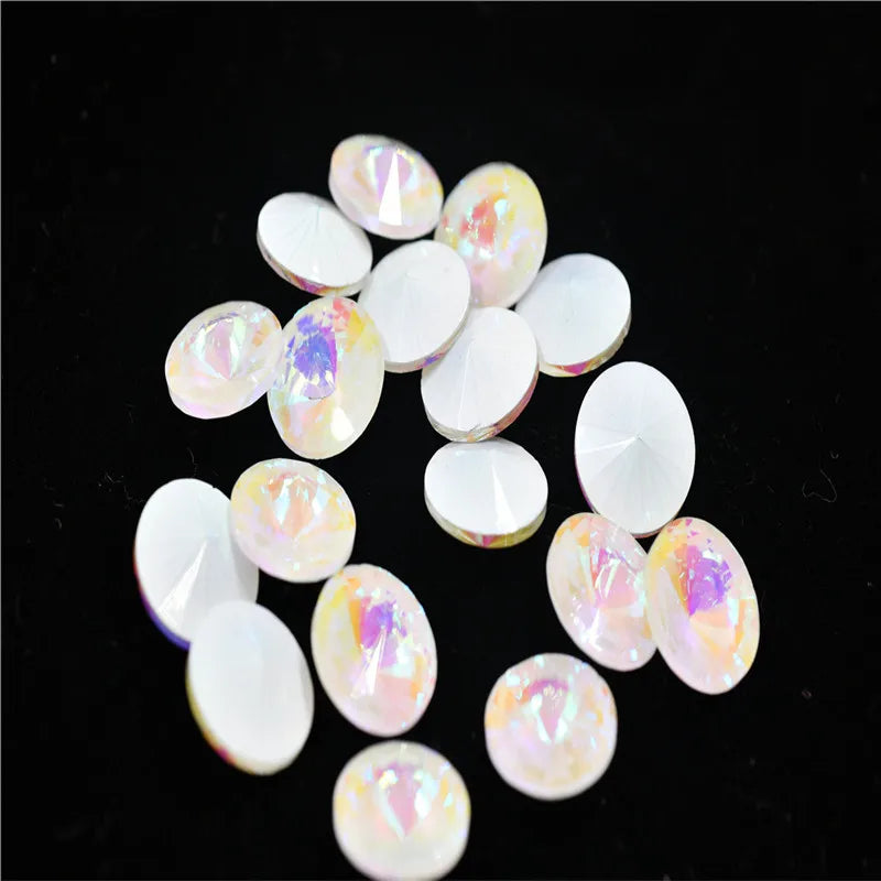 White Milk ab Rhinestones  Navette ROUND TEARDROP  Pointback  Glass Crystal Stones  Jewelry Making