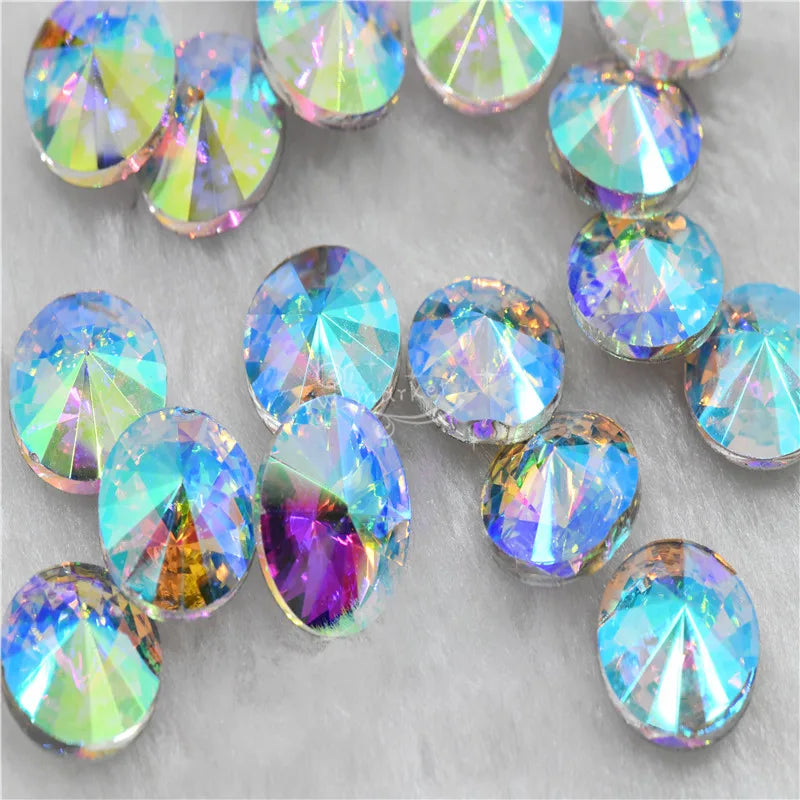 bulk Rhinestones rivoli Glass Crystal pointback strass Stone clear ab Jewelry Making garment applique 6mm 8mm 10mm  20mm